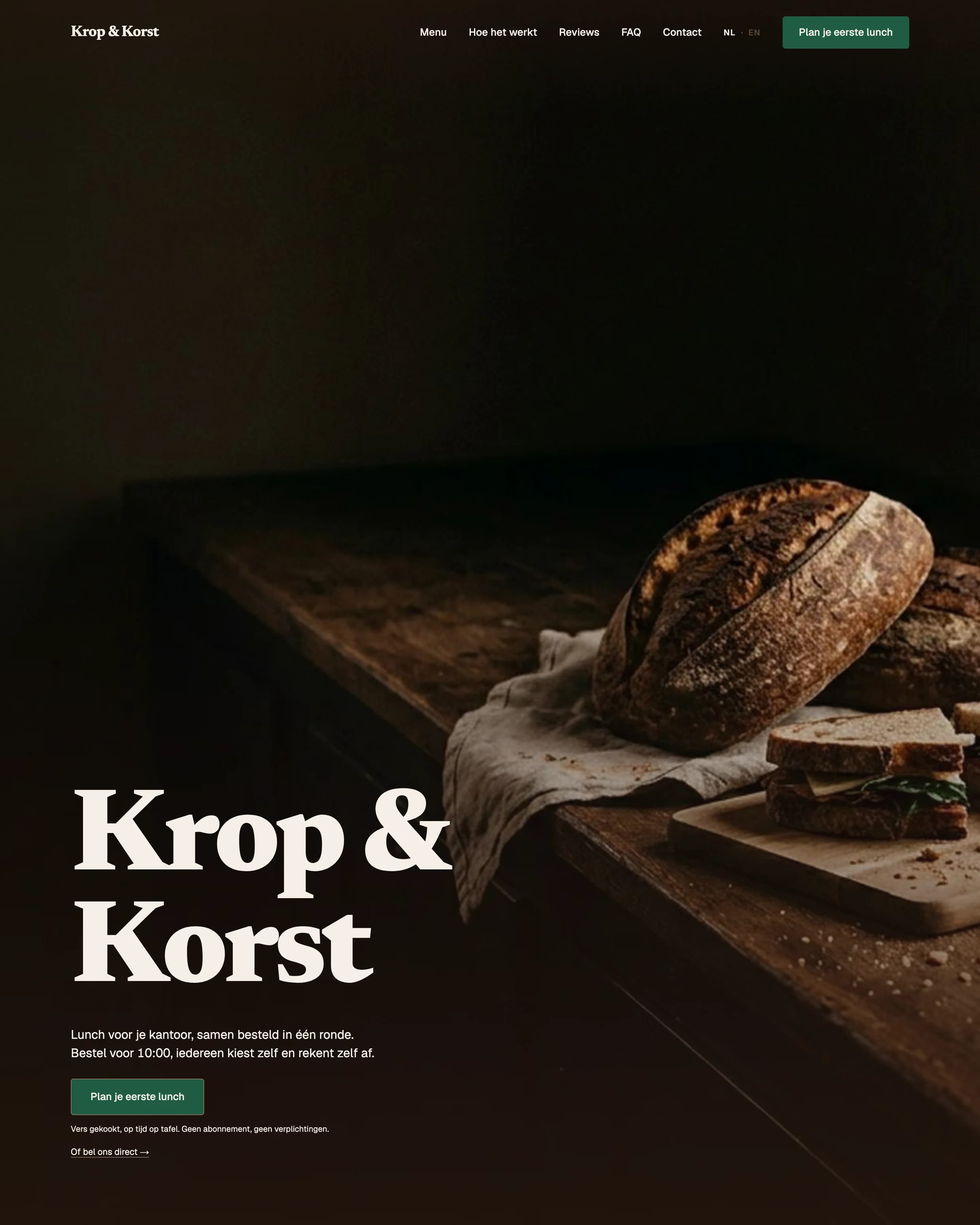 De bestelsite van Krop en Korst, met een eigen logo, een eigen kaart en eigen kleuren.